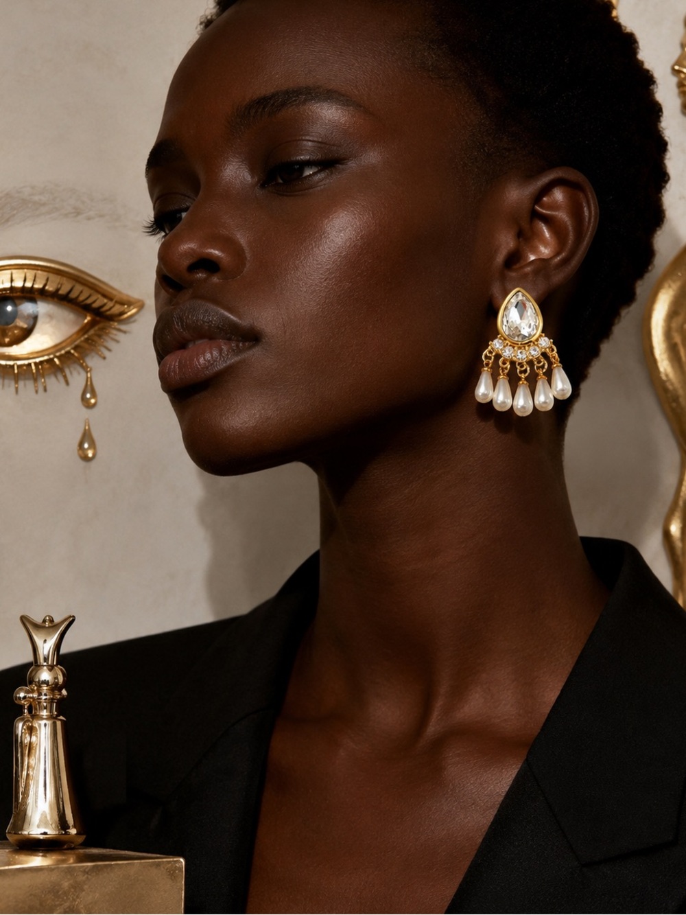 Sculptural Crystal Pearl Chandelier Earrings